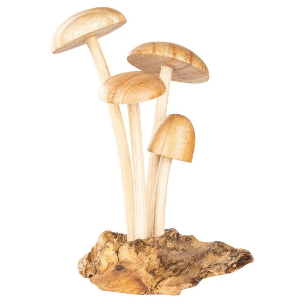 🍄✨ Wooden 4 Mushrooms Carved Home Decor – Whimsical Woodland Magic and Earthy Charm! 🌿 - Statues