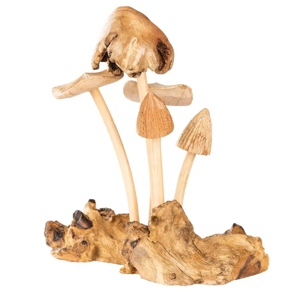🍄✨ Wooden 5 Mushrooms Home Decor Carving – Enchanting Woodland Energy and Whimsical Style! 🌿 - Statues