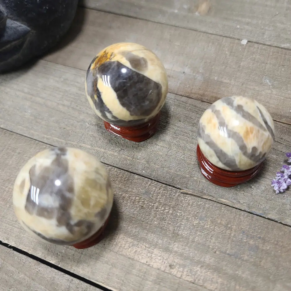 Yellow Amazonite with Smokey Quartz - Spheres