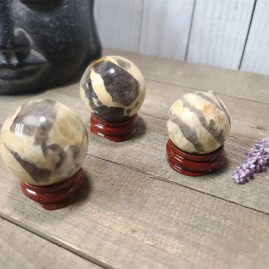 Yellow Amazonite with Smokey Quartz - Spheres