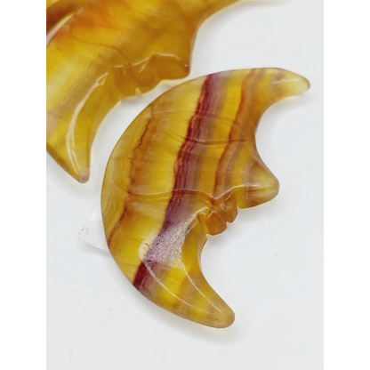 🌙💛 Yellow Fluorite Moon 2.75–3 Inch – Joy Clarity and Lunar Magic ✨ - Carvings