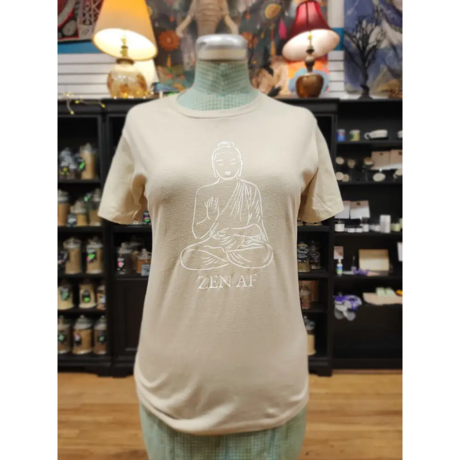 Zen AF T-Shirt – Chill Vibes Only 🧘♀️✨ - Tan / Medium - White Graphic - Clothing & Apparel