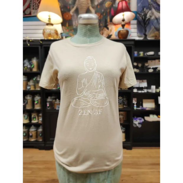 Zen AF T-Shirt – Chill Vibes Only 🧘♀️✨ - Tan / Medium - White Graphic - Clothing & Apparel